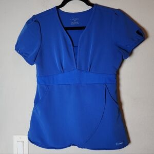 Jaanuu Tulip Peplum Keyhole Sleeve Royal Blue 2 Pocket Scrub Top Size XS